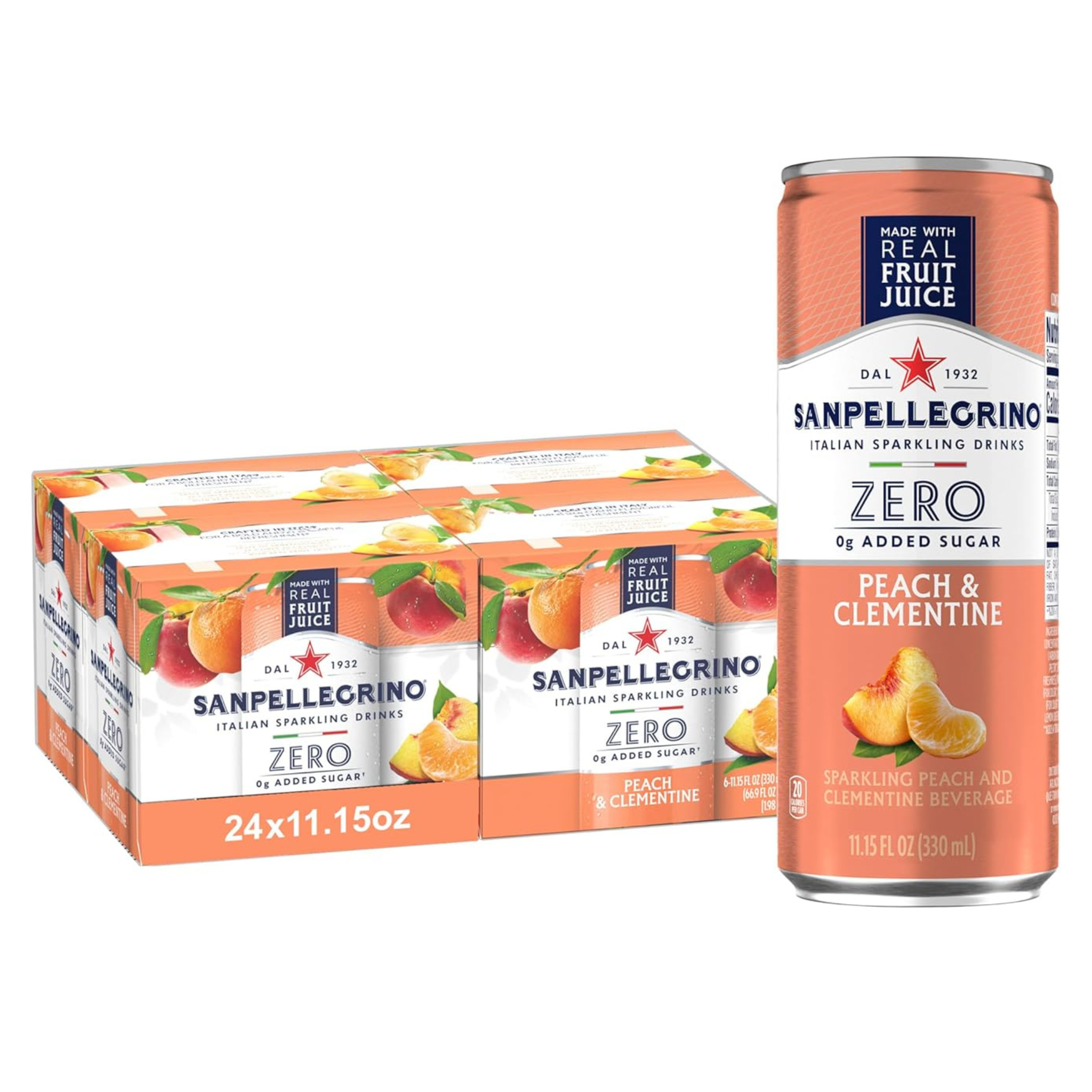 Sanpellegrino Zero Italian Sparkling Drinks, Peach Clementine Beverage (Pack of 24)