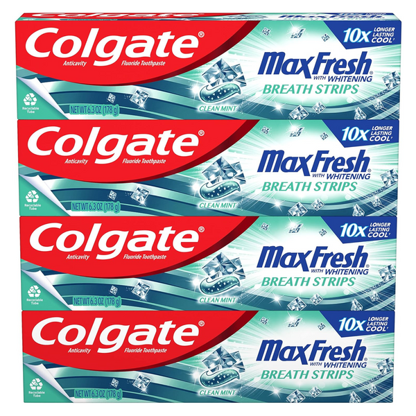 4-Pack Colgate Max Fresh Whitening Toothpaste with Mini Strips, 6.3 Oz