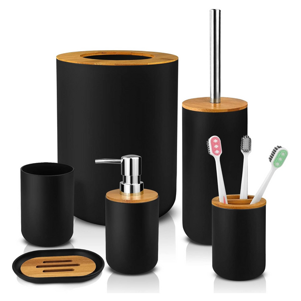 6 Pcs Bamboo Bathroom Accessory Set