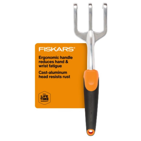 Fiskars Ergo Heavy-Duty Cultivator Gardening Hand Tool (Black/Orange)