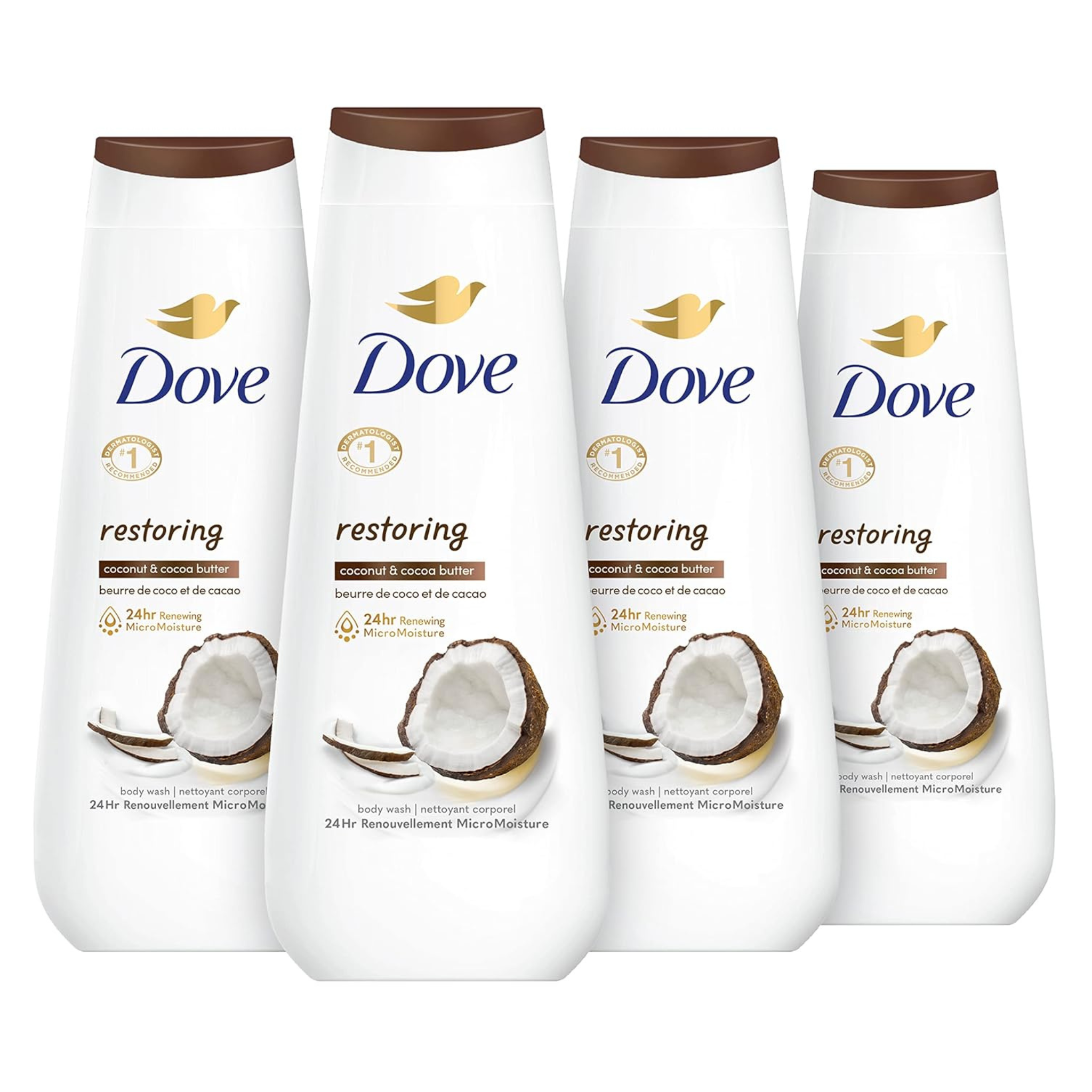 4 Bottles Of Dove Coconut & Cocoa Butter Body Wash