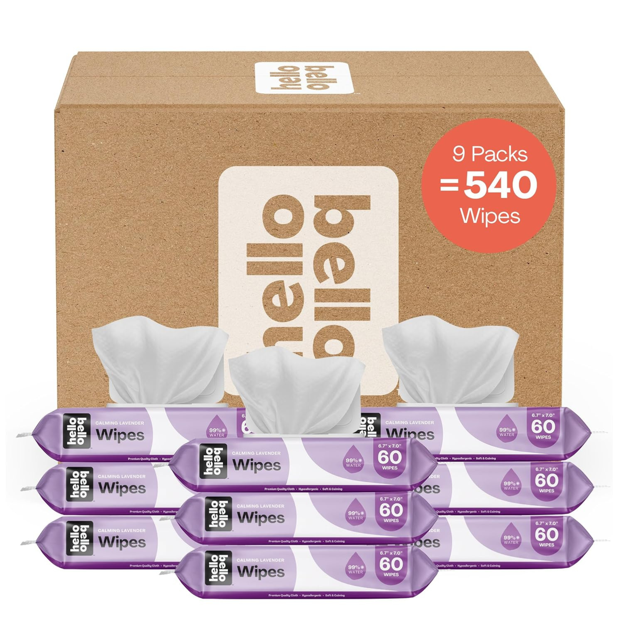 540-Count Hello Bello Lavender Baby Wipes (9 Packs of 60)