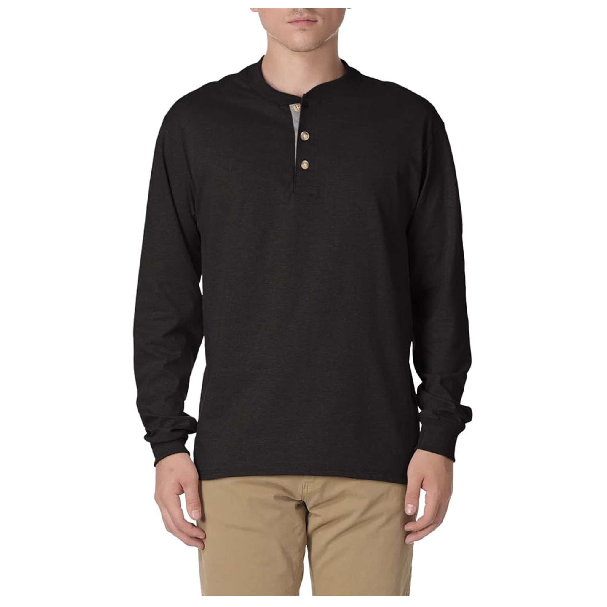 Hanes Henley Men's Cotton Long Sleeve T-Shirt