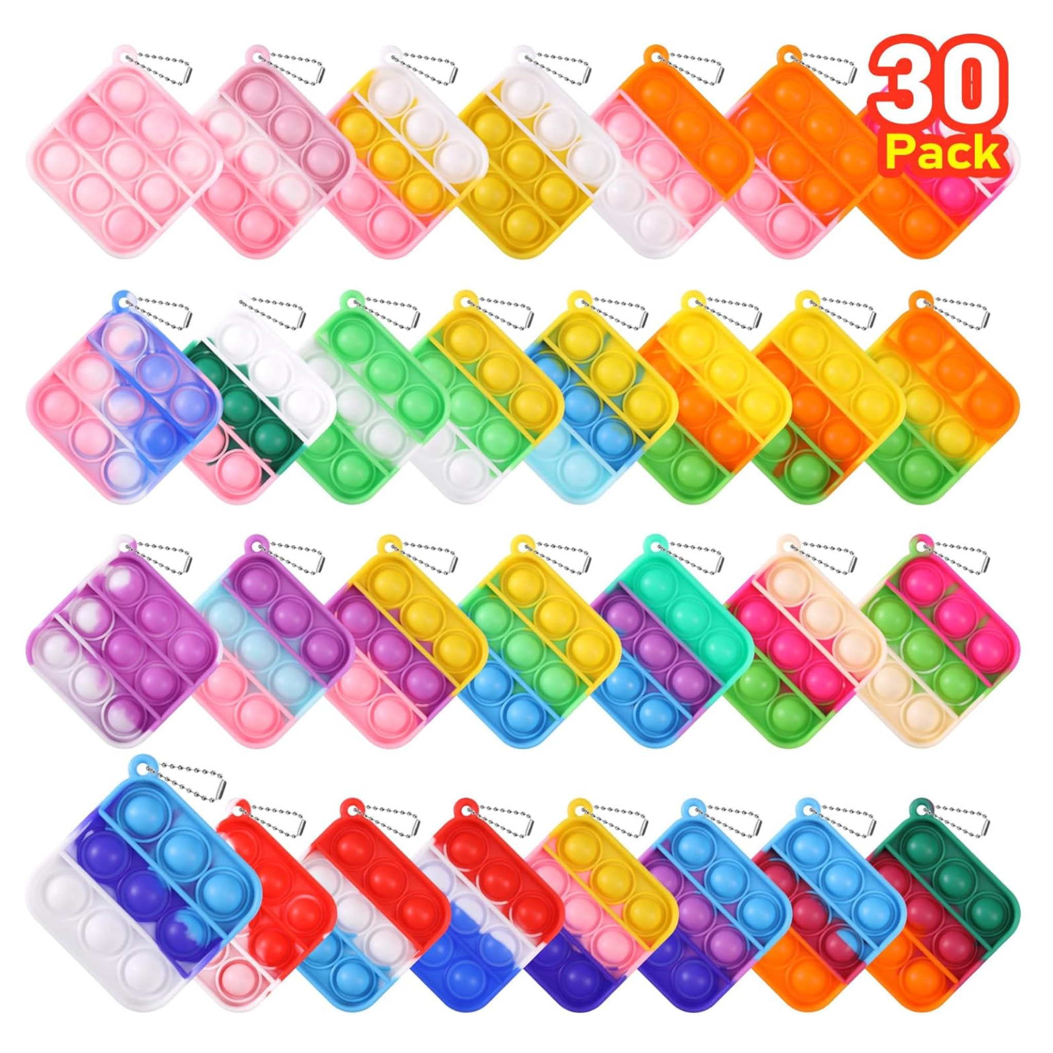 30-Pack Mini Bubble Pop Fidget Keychains