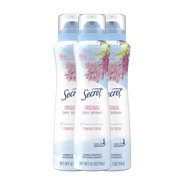 Secret Dry Spray Antiperspirant and Deodorant for Women, Powder Fresh Scent (4.1 oz, Pack of 3)