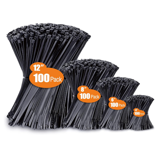 400-Pack Assorted Sizes UV Resistant Zip Wire Ties