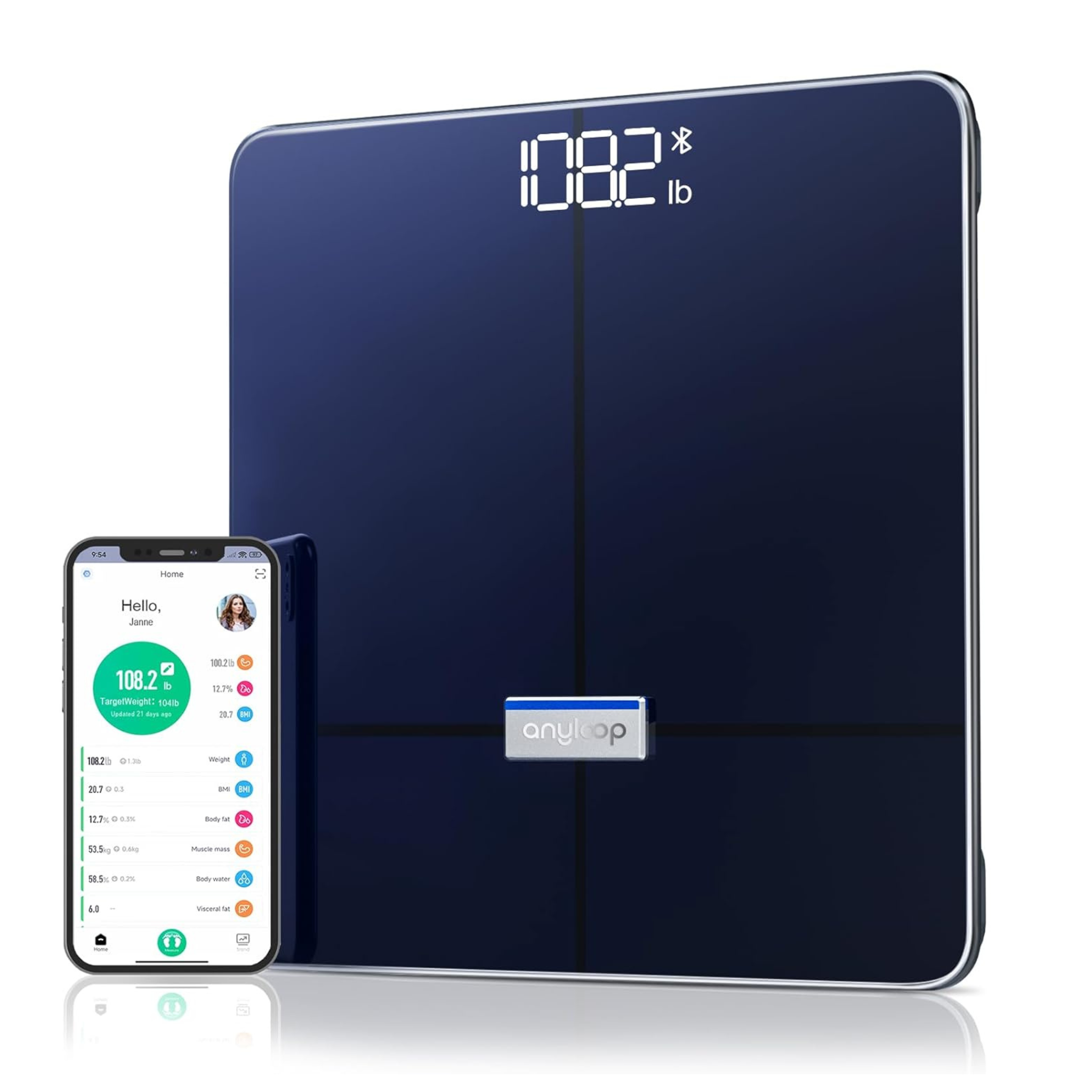 Anyloop Large LED DisplaySmart Scale for Body Weight & Fat Percentage