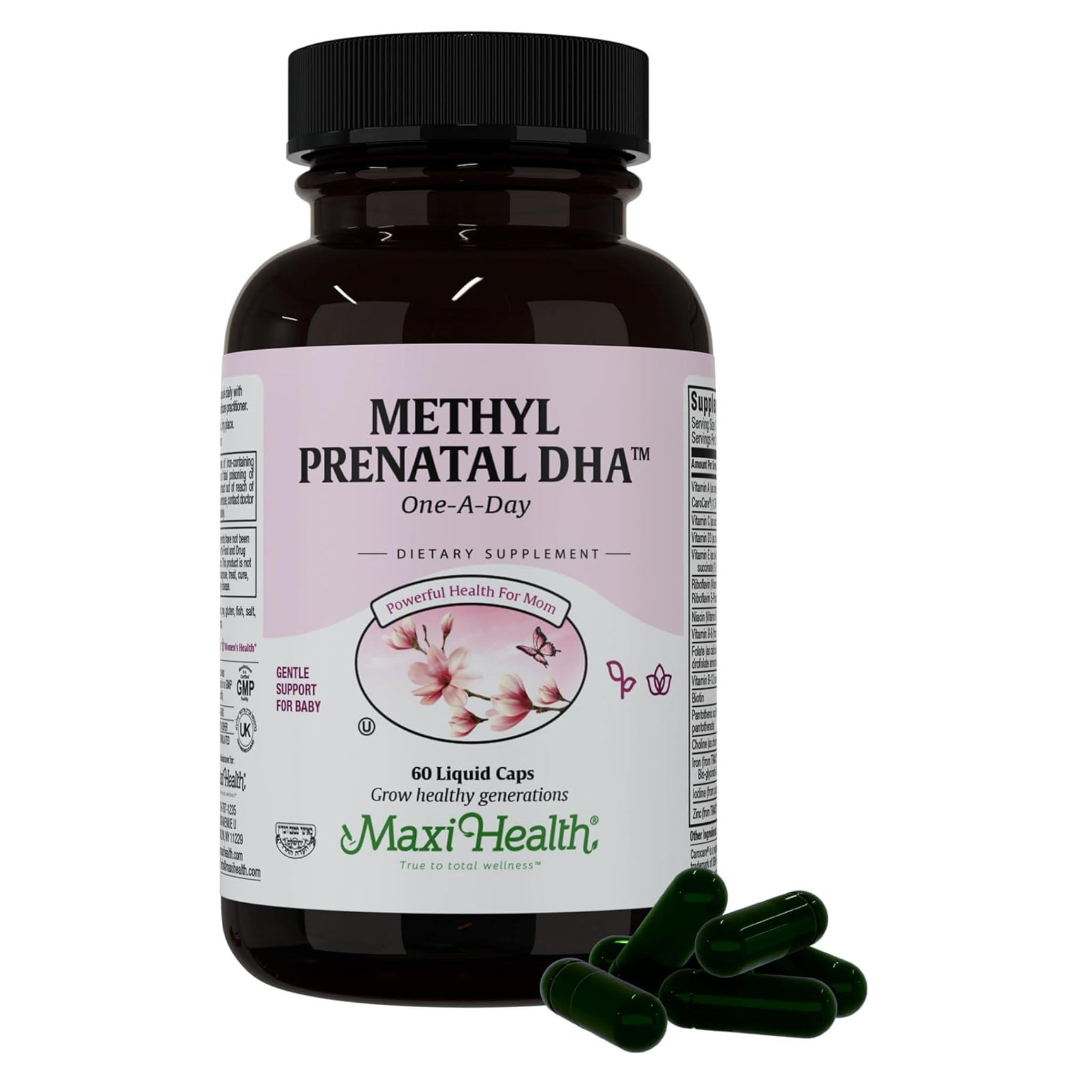 Maxi Health Methyl Prenatal DHA Prenatal Vitamins with 25 Nutrients, 60 Liquid Caps