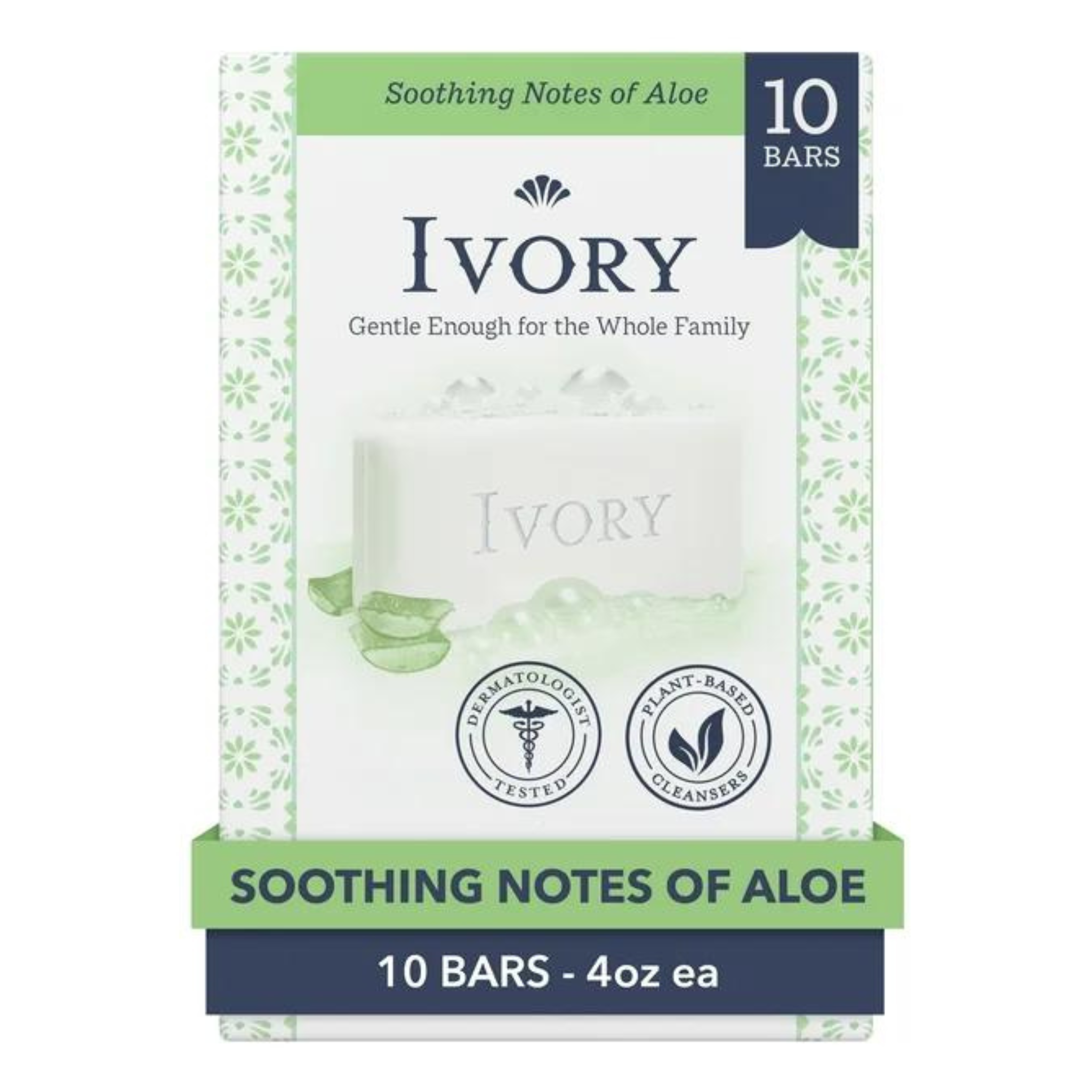 10-Count Ivory Gentle Bar Soap Aloe Scent, 39.8oz.