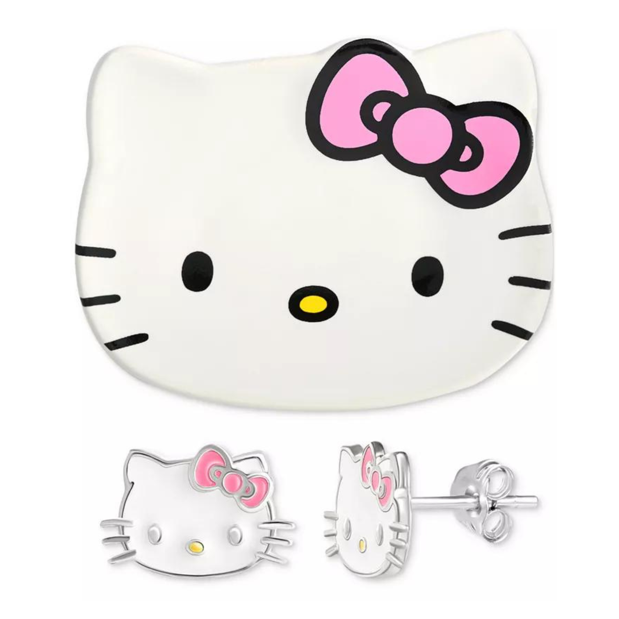 Hello Kitty Enamel Kitty Stud Earrings in Sterling Silver & Ceramic Trinket Dish