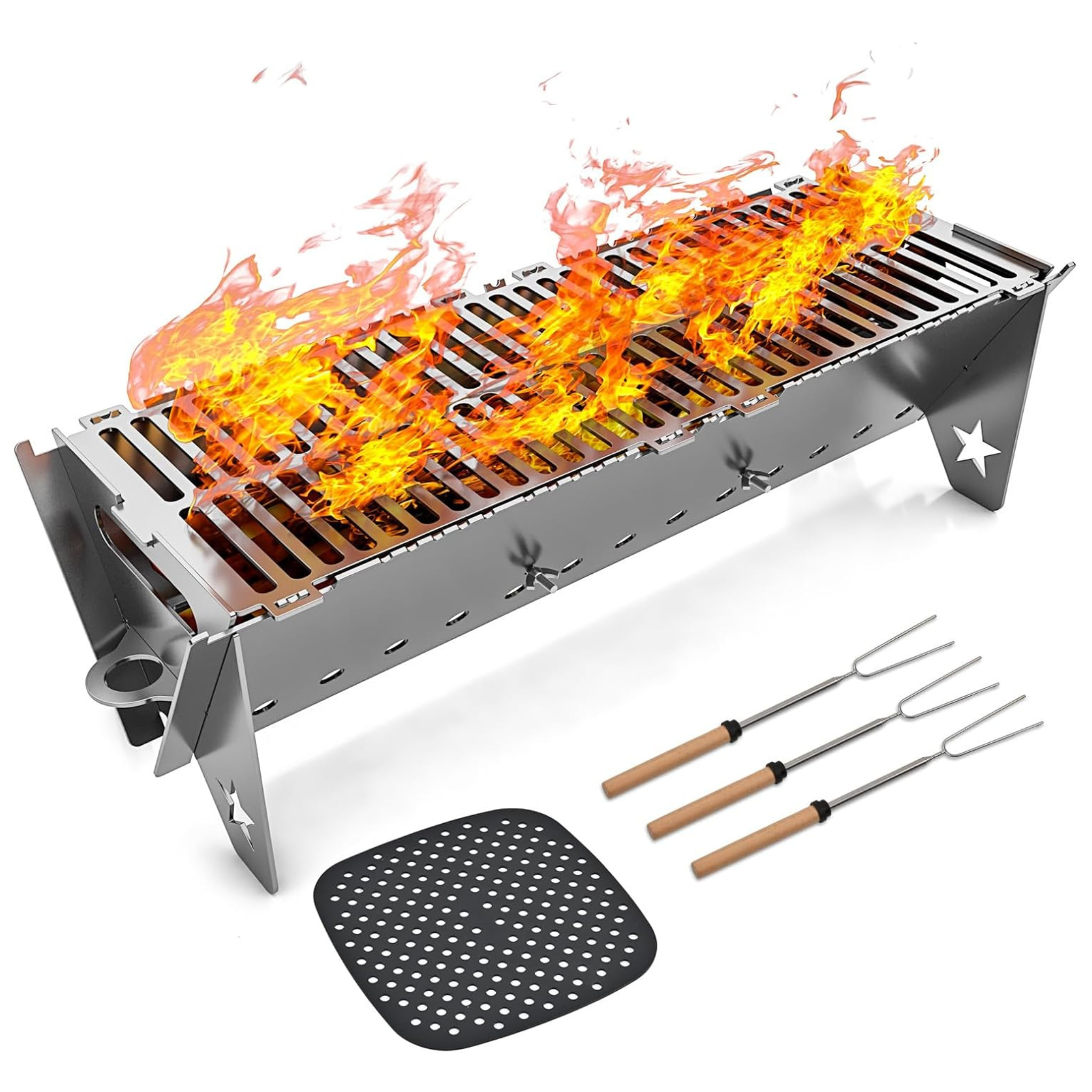 2-in-1 Sisaywey Frying & Grilling Portable Folding Charcoal BBQ Grills