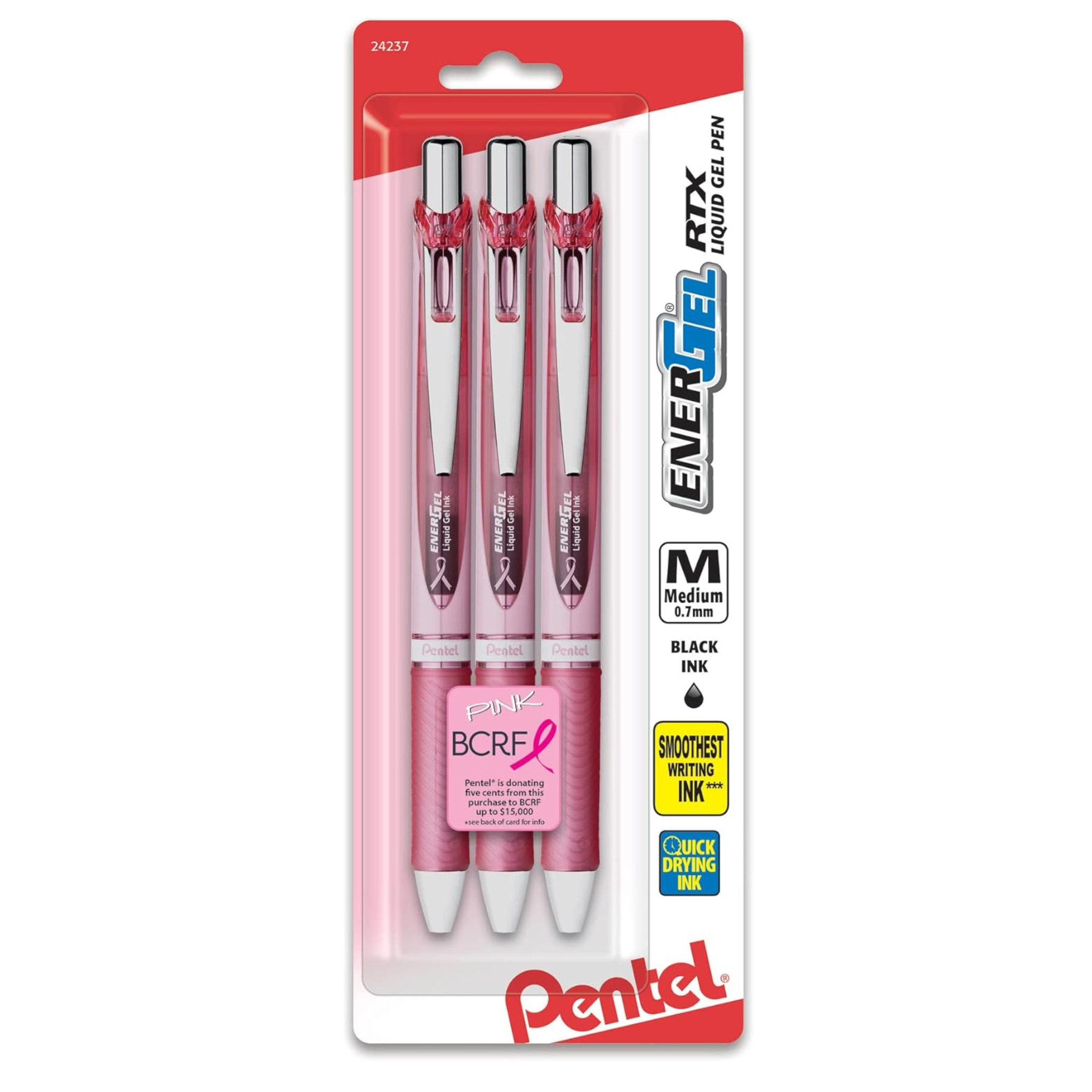 3-Ct Pentel EnerGel RTX Retractable Liquid Gel Pens (Medium Pt, 0.7 mm, Black)