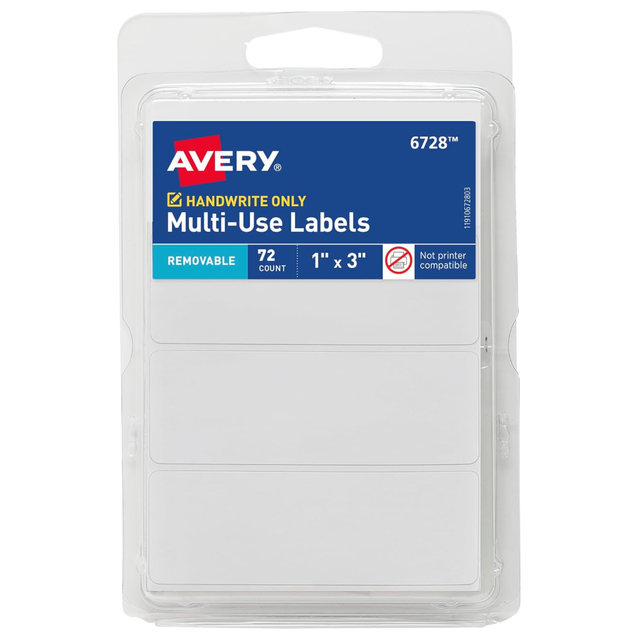 72-Count Avery Multi-Use Non-Printable Removable Labels (1" x 3", White)