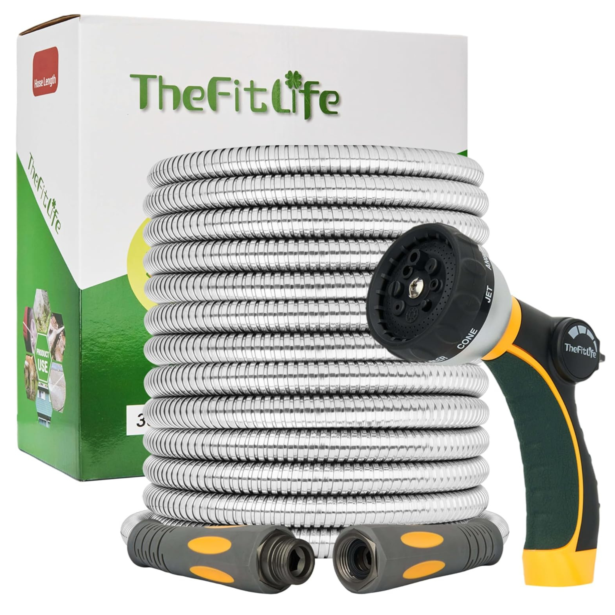 TheFitLife 50ft Flexible Stainless Steel Metal Garden Hose