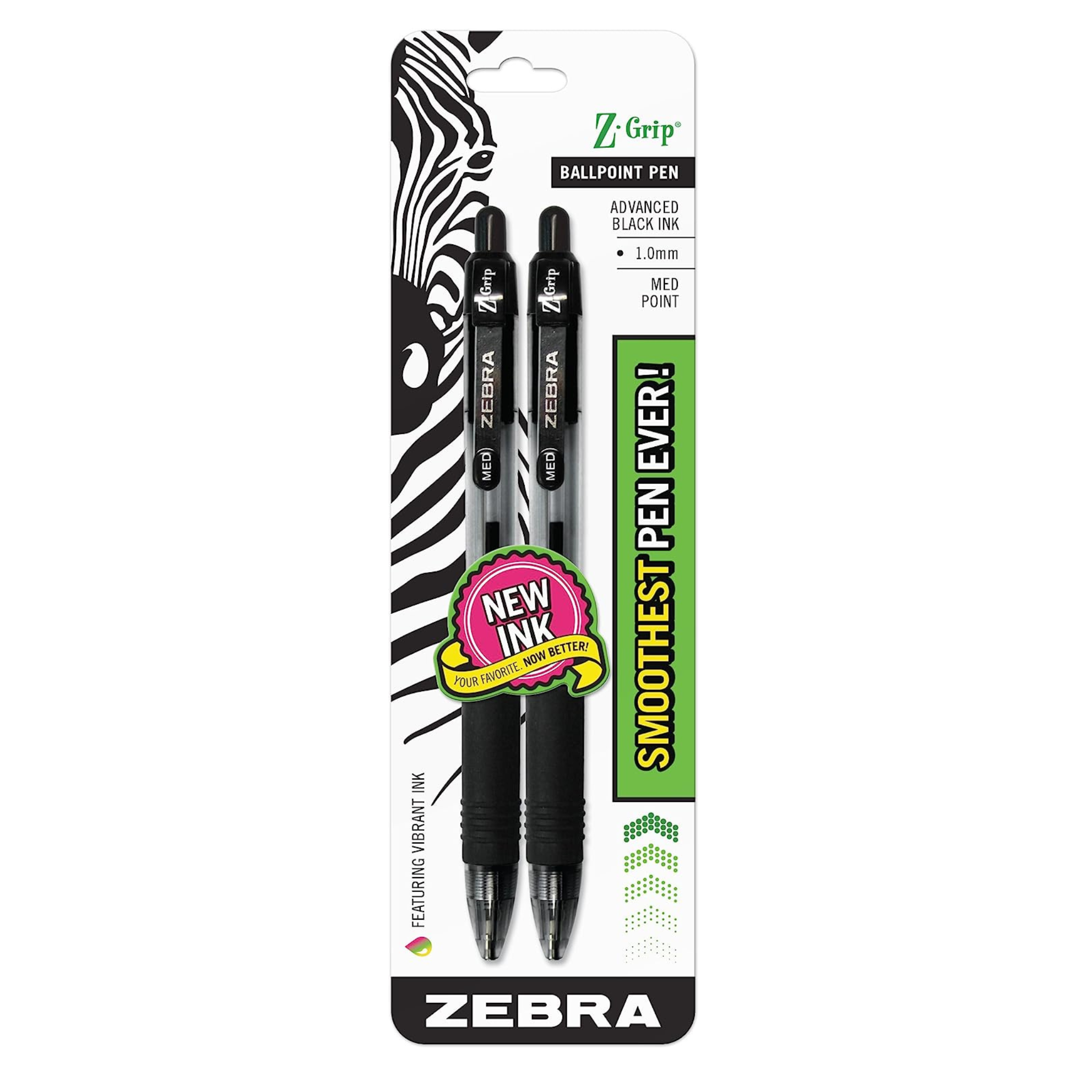 2 Pack Of Zebra Pen Z-Grip Retractable Ballpoint Pens