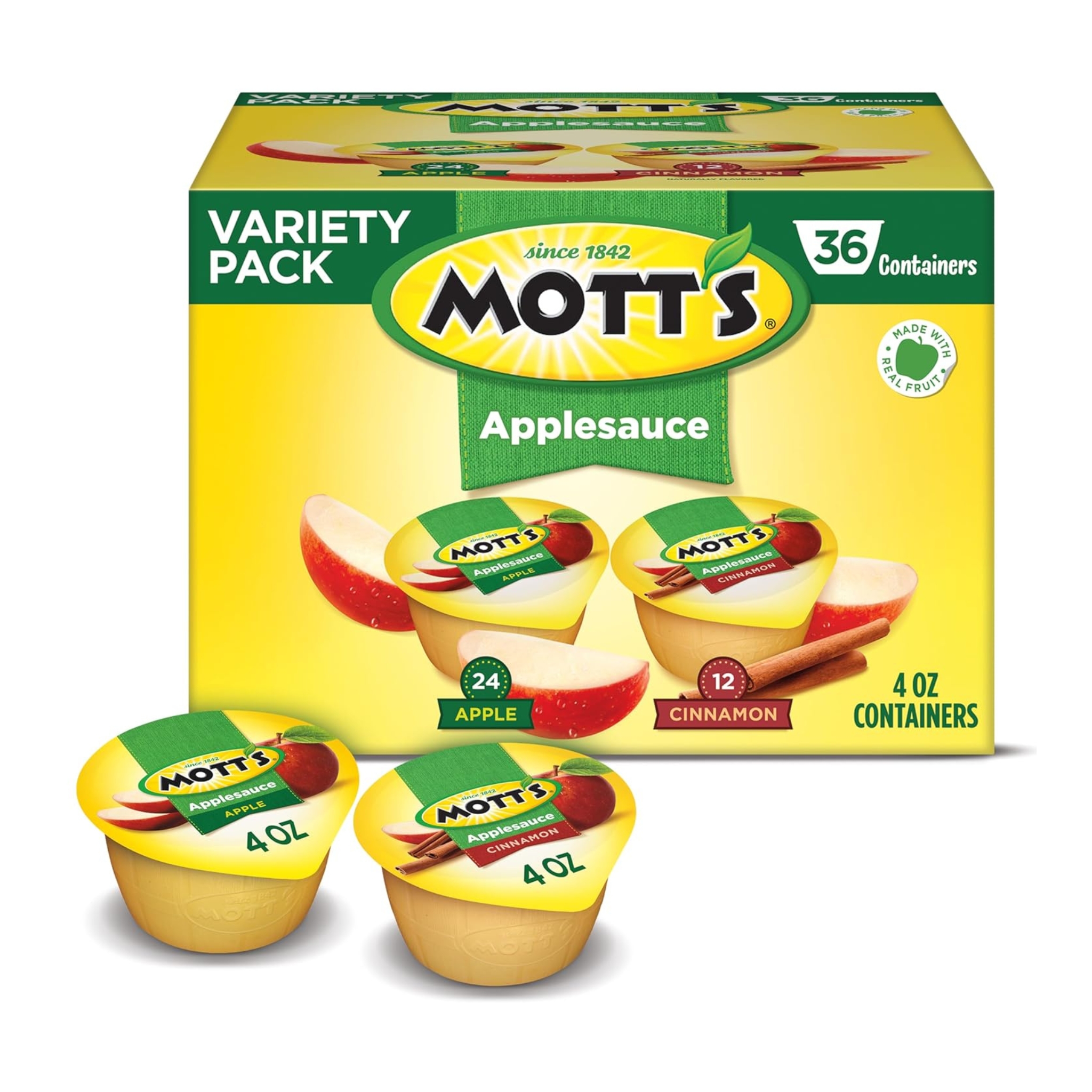 Mott’s Apple & Cinnamon Variety Pack Applesauce, 4 oz cups, 36 count