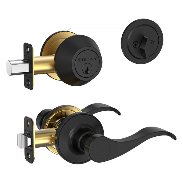 Ticonn Traditional Wave Style Matte Black Reversible Door Lever