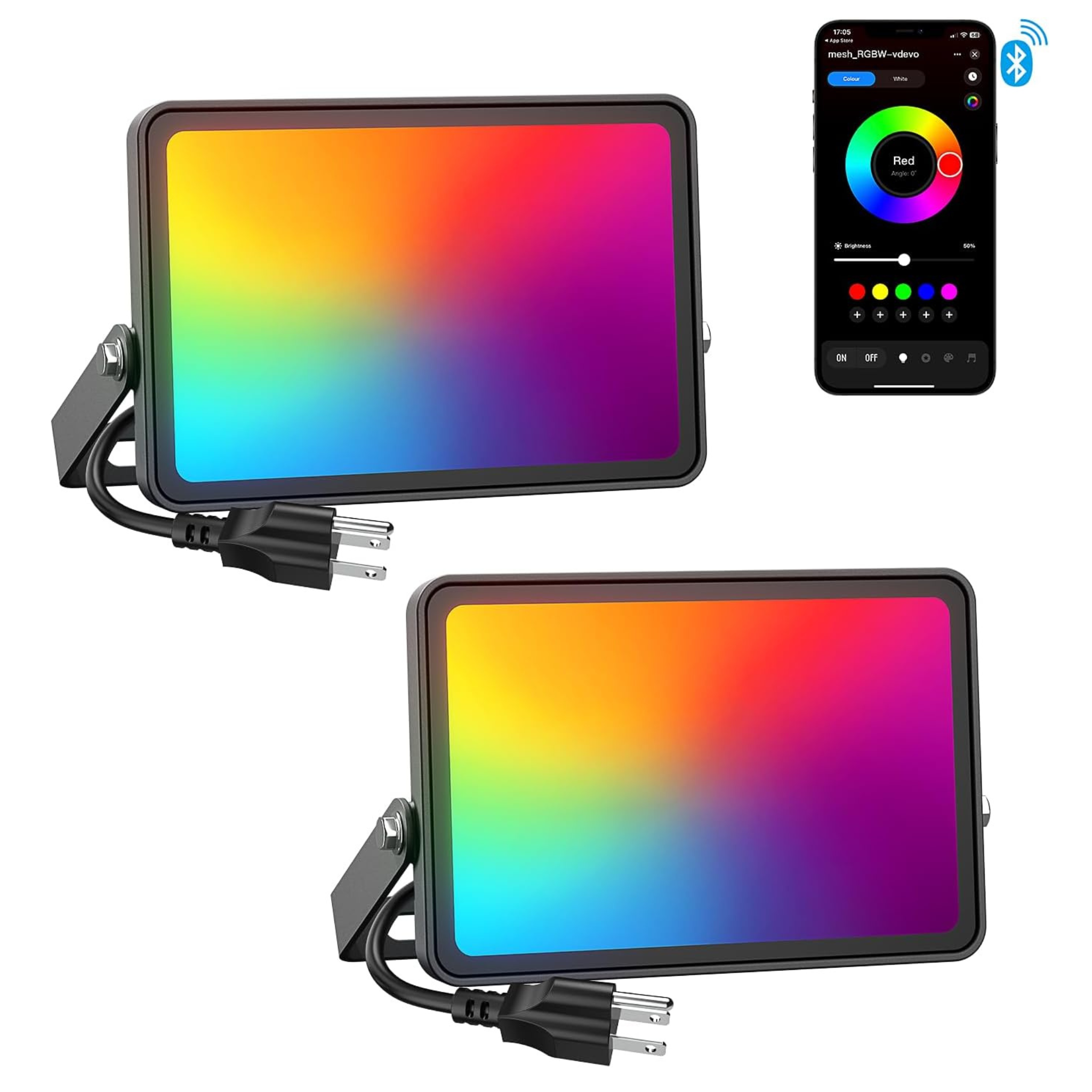 2-Pack Onforu RGBW 27-Modes Color Changing Outdoor Flood Lights