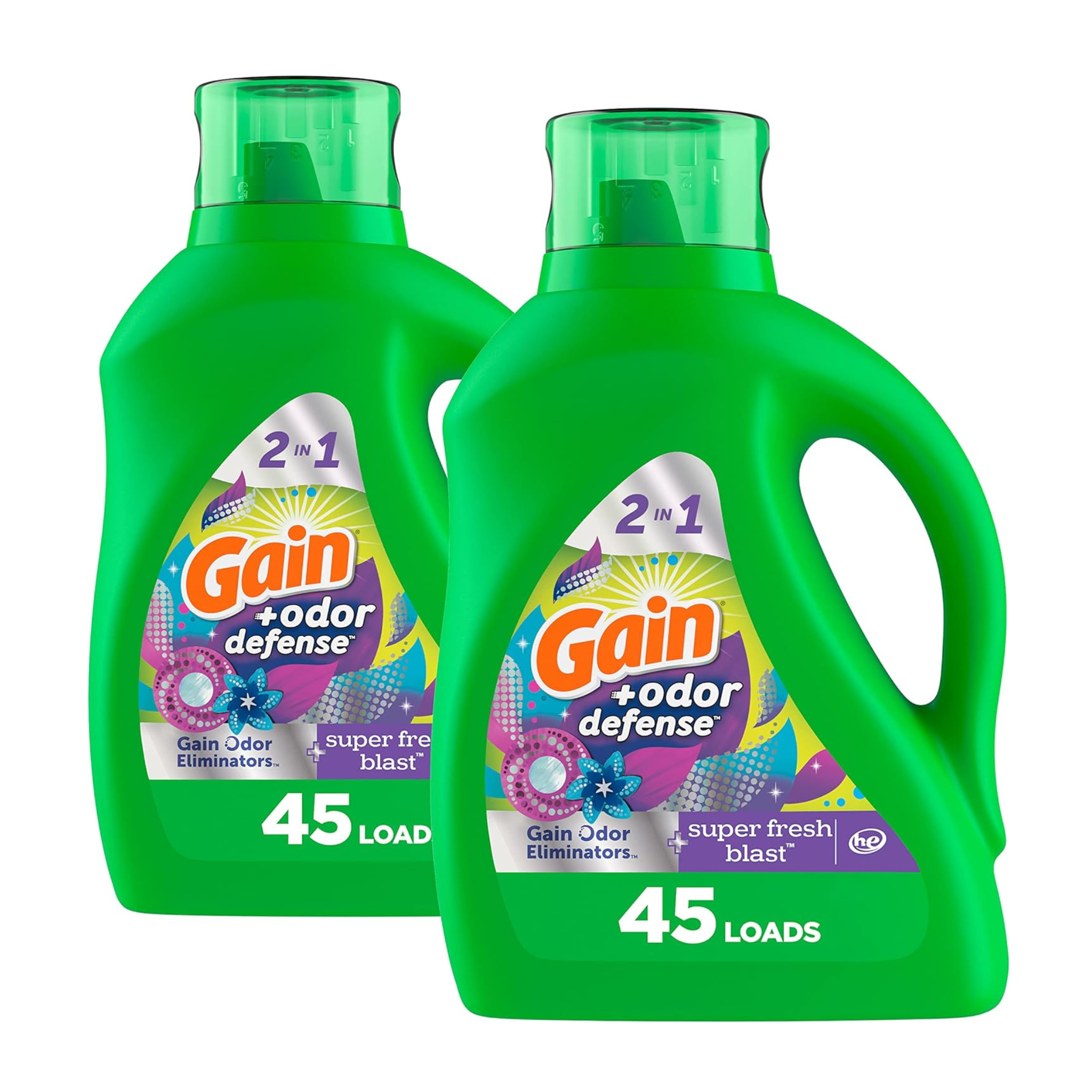 2-Ct 65-Oz Gain + Odor Defense Laundry Detergent Liquid Soap (Super Fresh Blast)