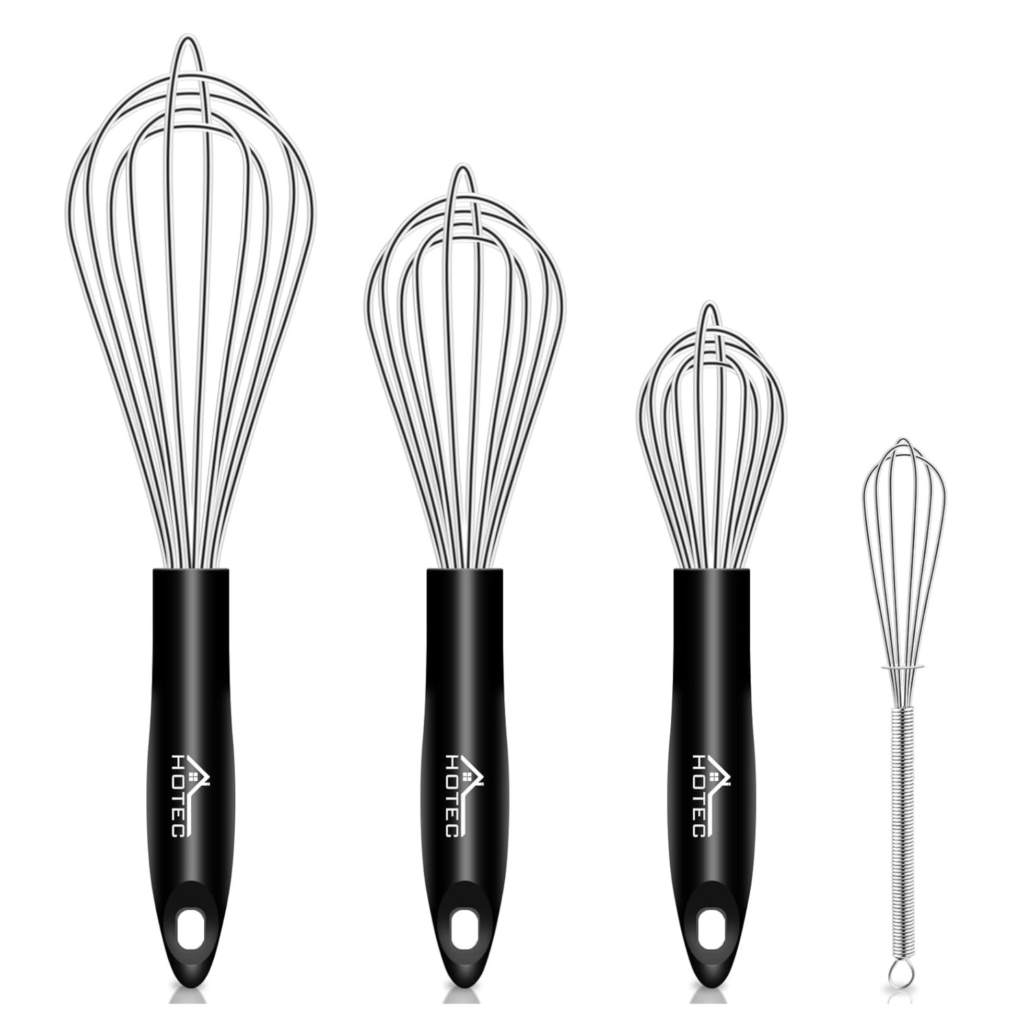 4-Piece Hotec Stainless Steel Whisks Set with Non-slip Handle