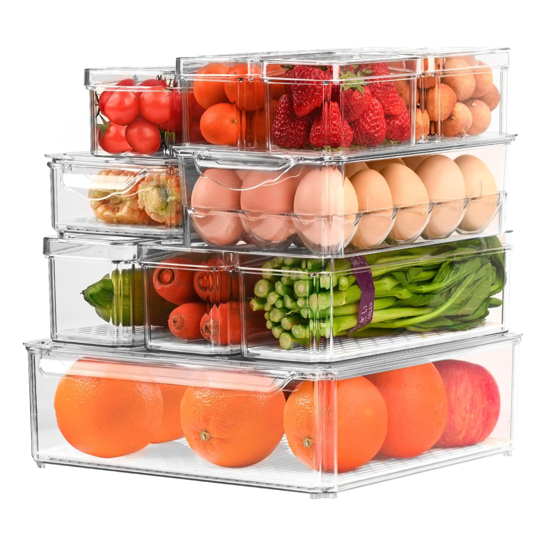 12-Pack Stackable Fridge Organizer with 5 Liners