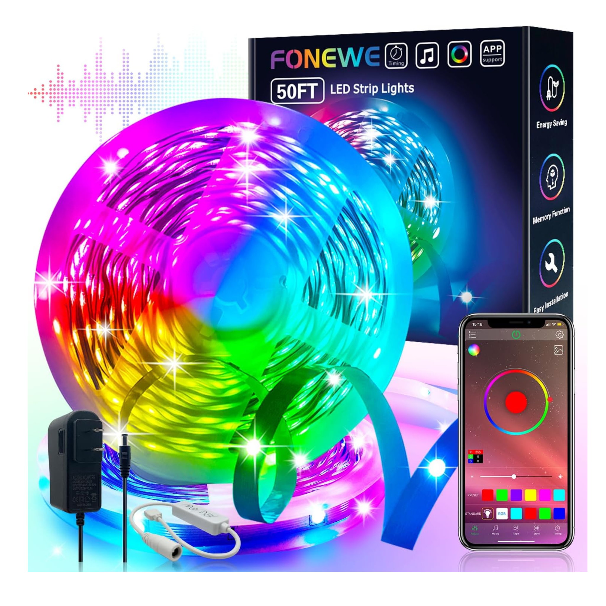 Fonewe 50ft LED Light Strip with App
