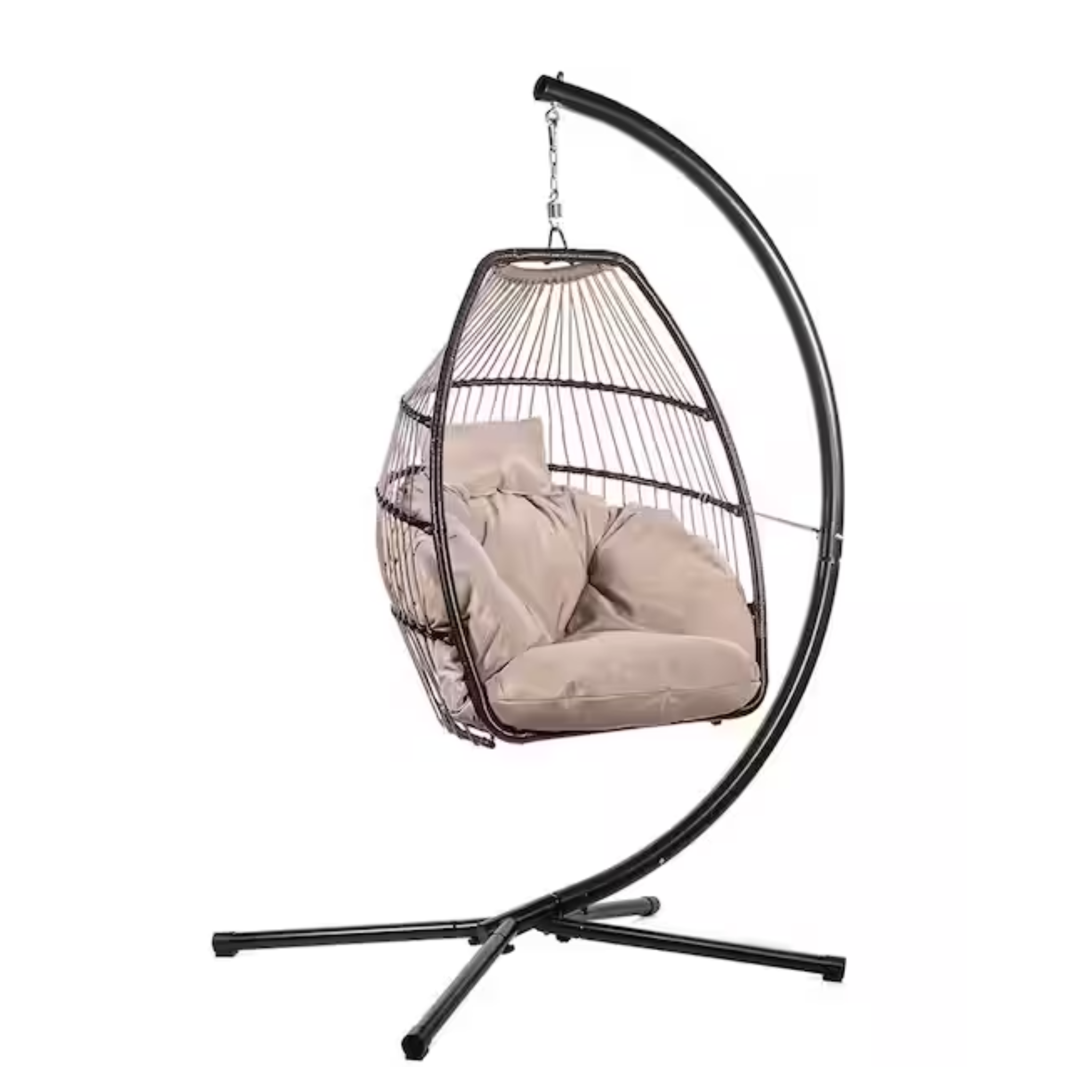 Black Wicker Egg-Shaped Patio Swing Chair with Cushion