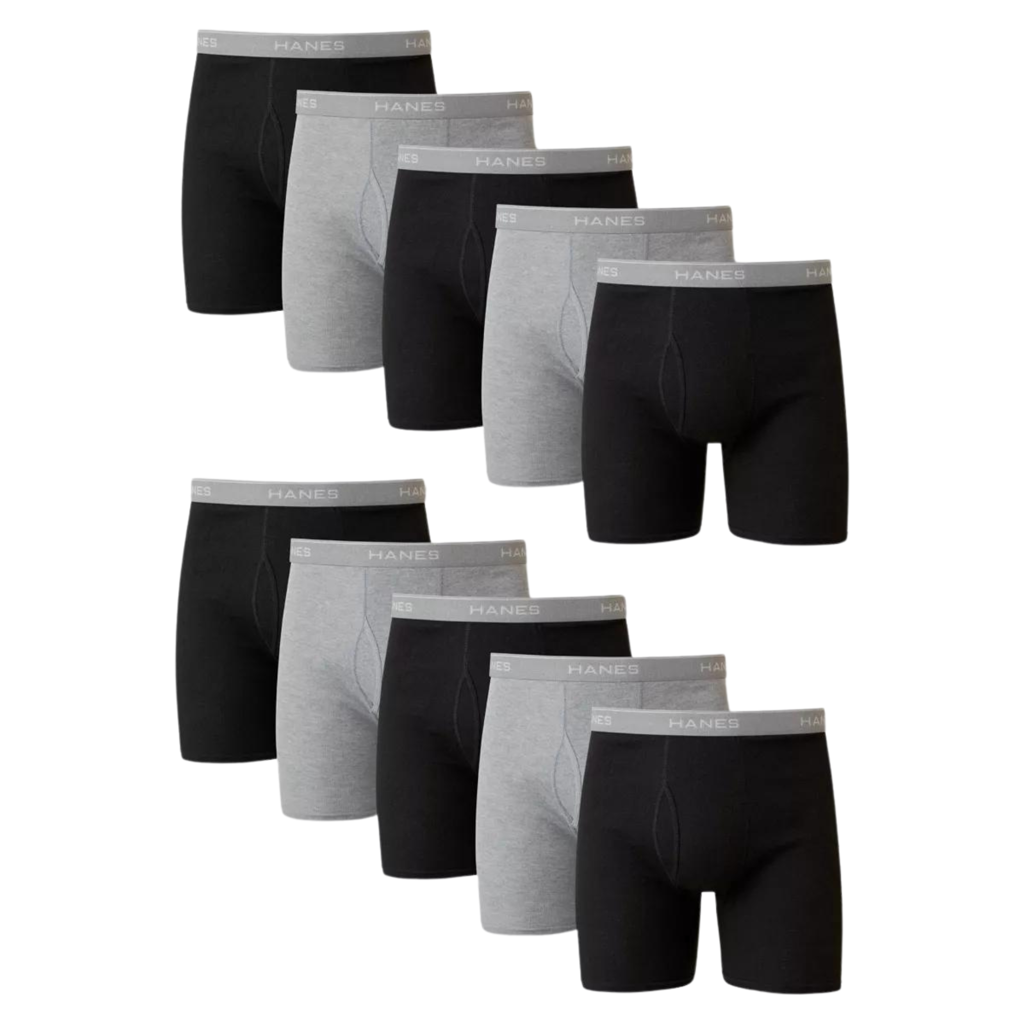 10-Pack Hanes Men's Moisture-Wicking Cotton Boxer Briefs (Black/Gray)