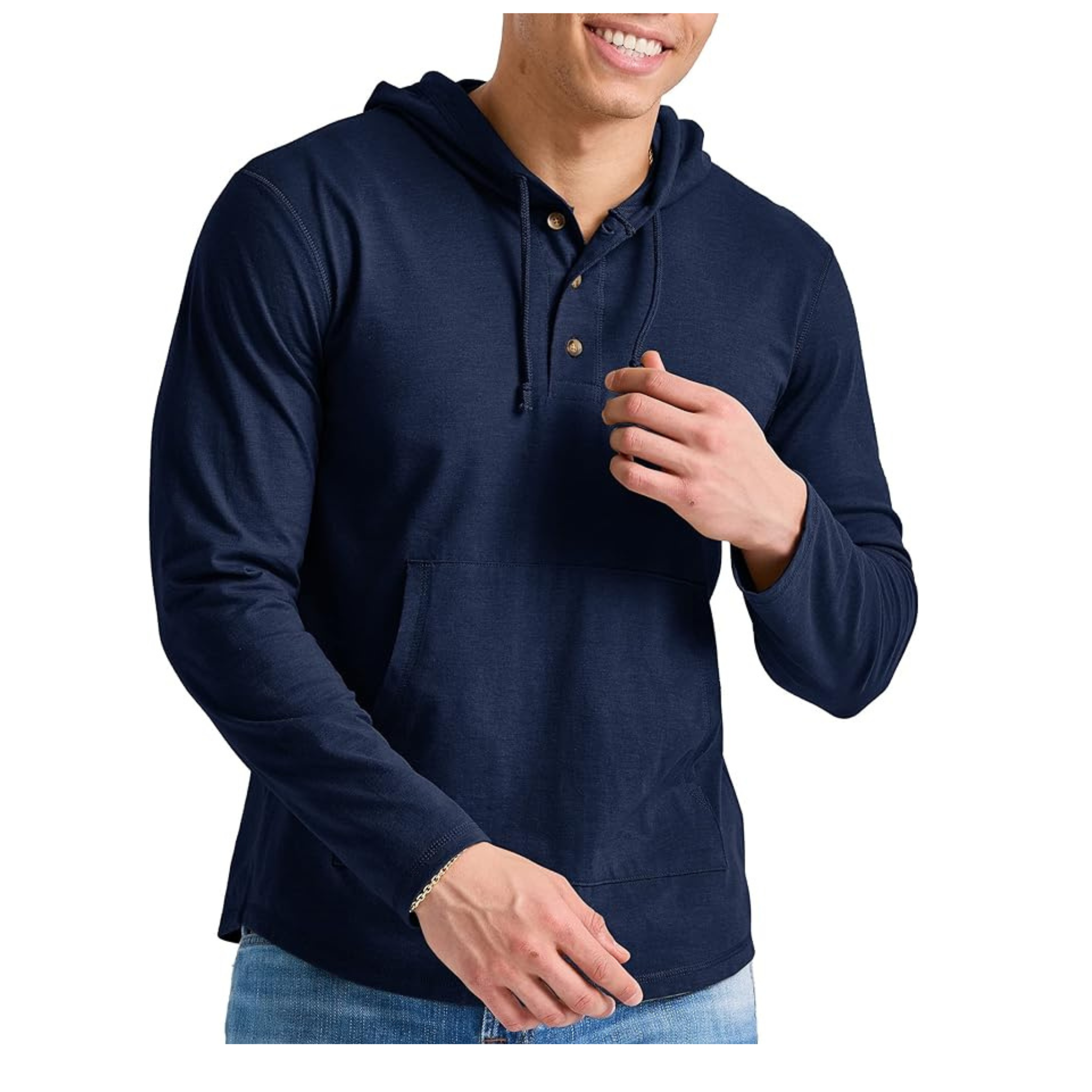 Hanes Men’s Originals Tri-Blend Jersey T-Shirt Hoodie With Henley Collar