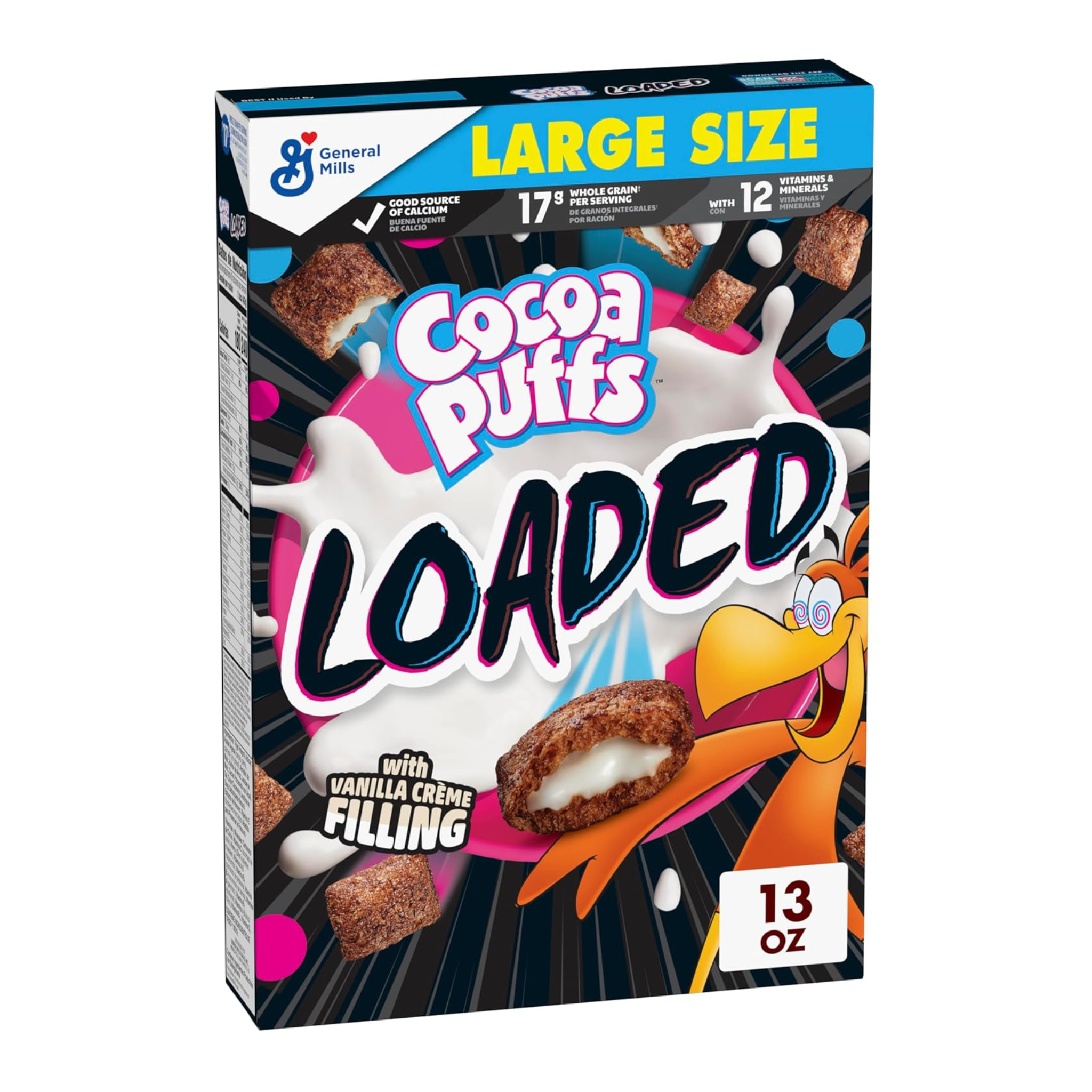 Cocoa Puffs Loaded Cereal, Chocolatey Cereal With Artificially Flavored Vanilla Crème Filling (Large Size, 13 oz)