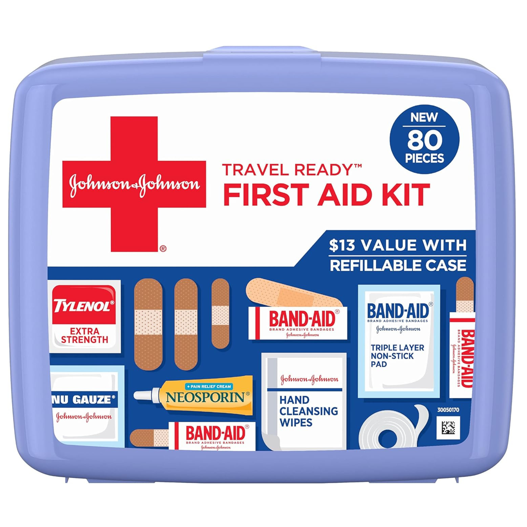 80-Piece Band-Aid Travel Ready Portable Emergency First Aid Kit