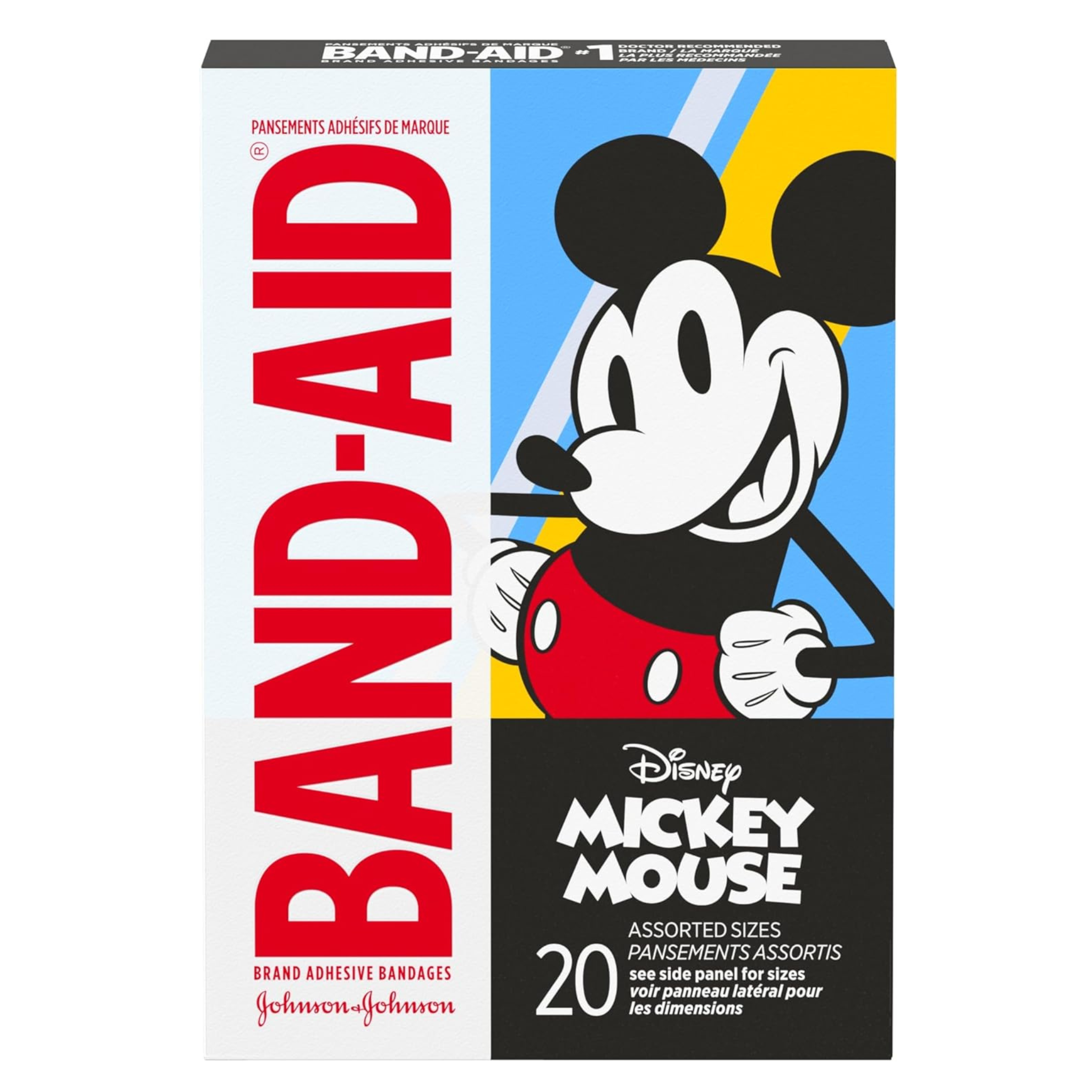 Band-Aid Brand Adhesive Bandages Featuring Disney’s Mickey Mouse, Assorted Sizes (20 Count)
