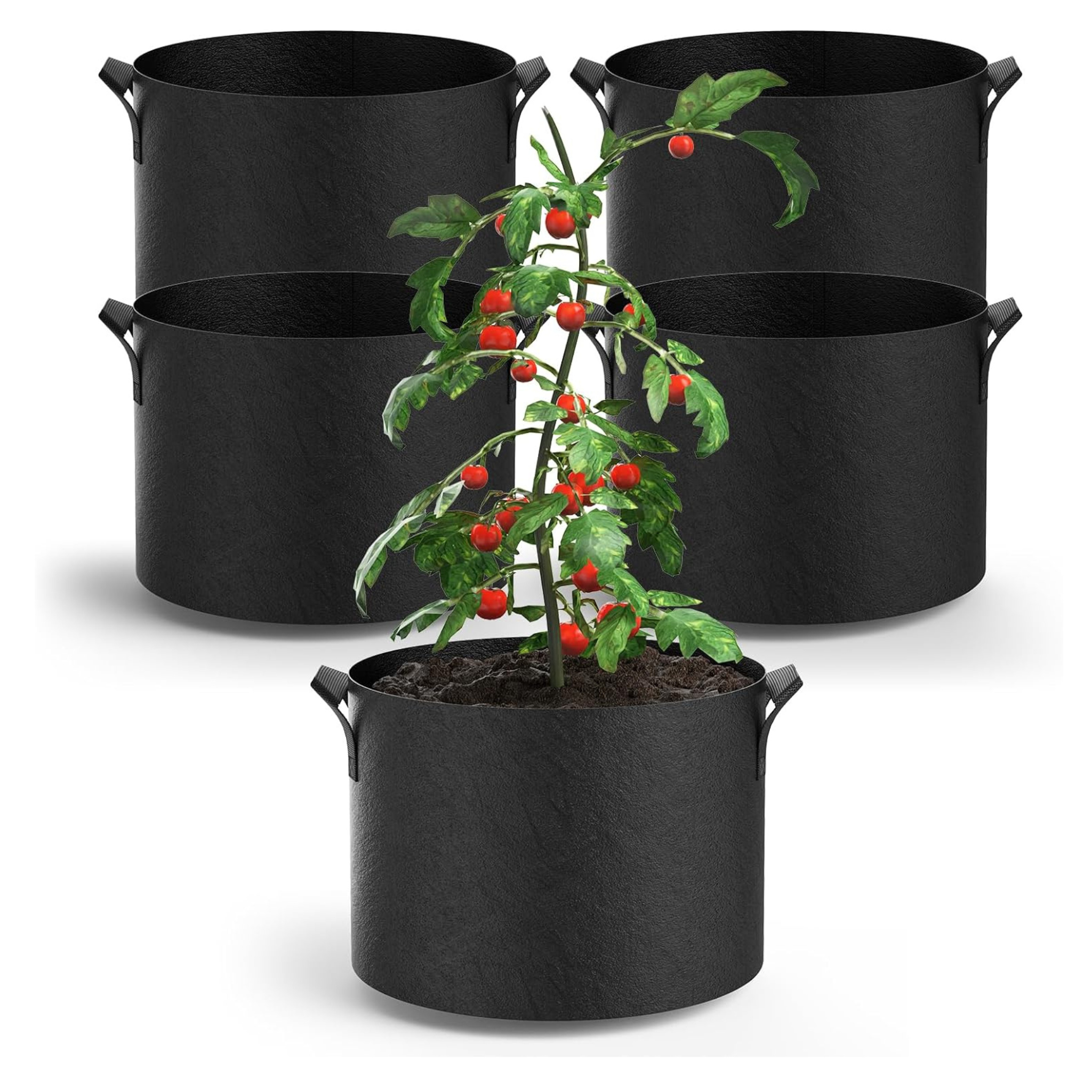 5-Pack 5-Gallon Thickened Plant Grow Bags with Durable Handles