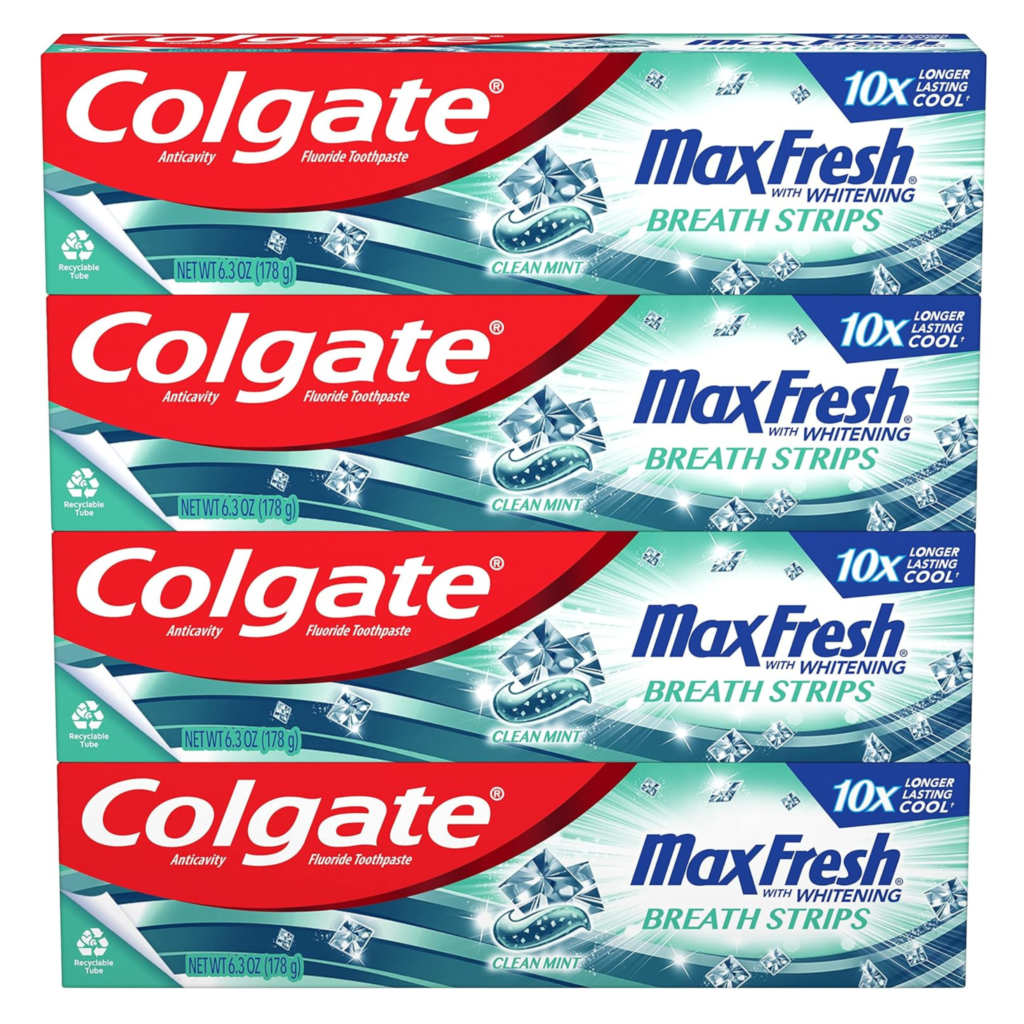 Pack of 4 Colgate Max Fresh Whitening Toothpaste with Mini Strips