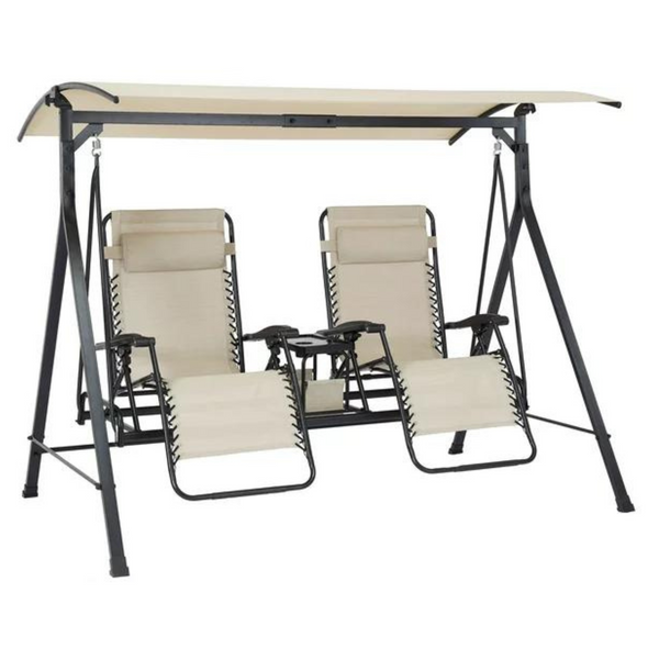 Mainstays 2-Seat Reclining Oversized Zero-Gravity Swing with Canopy and Center Storage