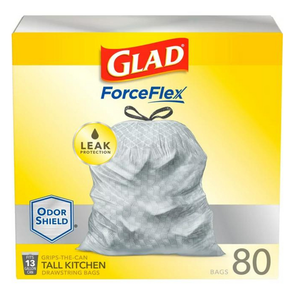 Glad Tall Kitchen Trash Bags, 13 Gallon, 80 Bags (ForceFlex, Unscented)