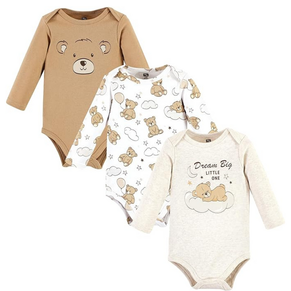 Various 3-Ct Hudson Baby Boys’ or Girls’ 100% Cotton Long-Sleeve Bodysuits