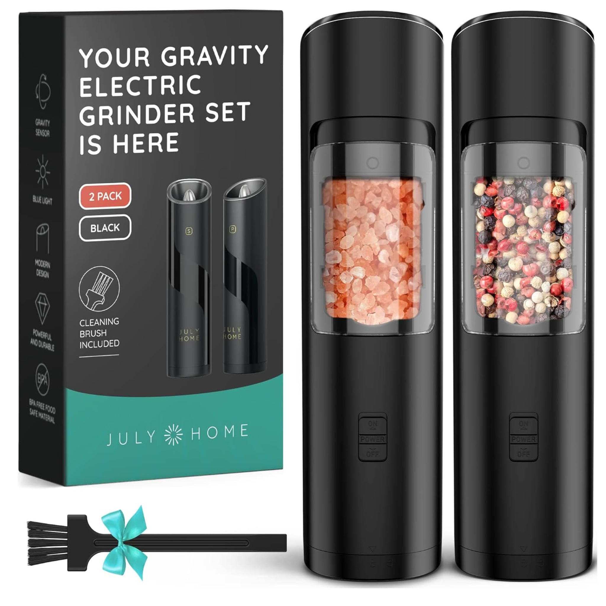 2-Pack Gravity Electric Salt and Pepper Grinder Set