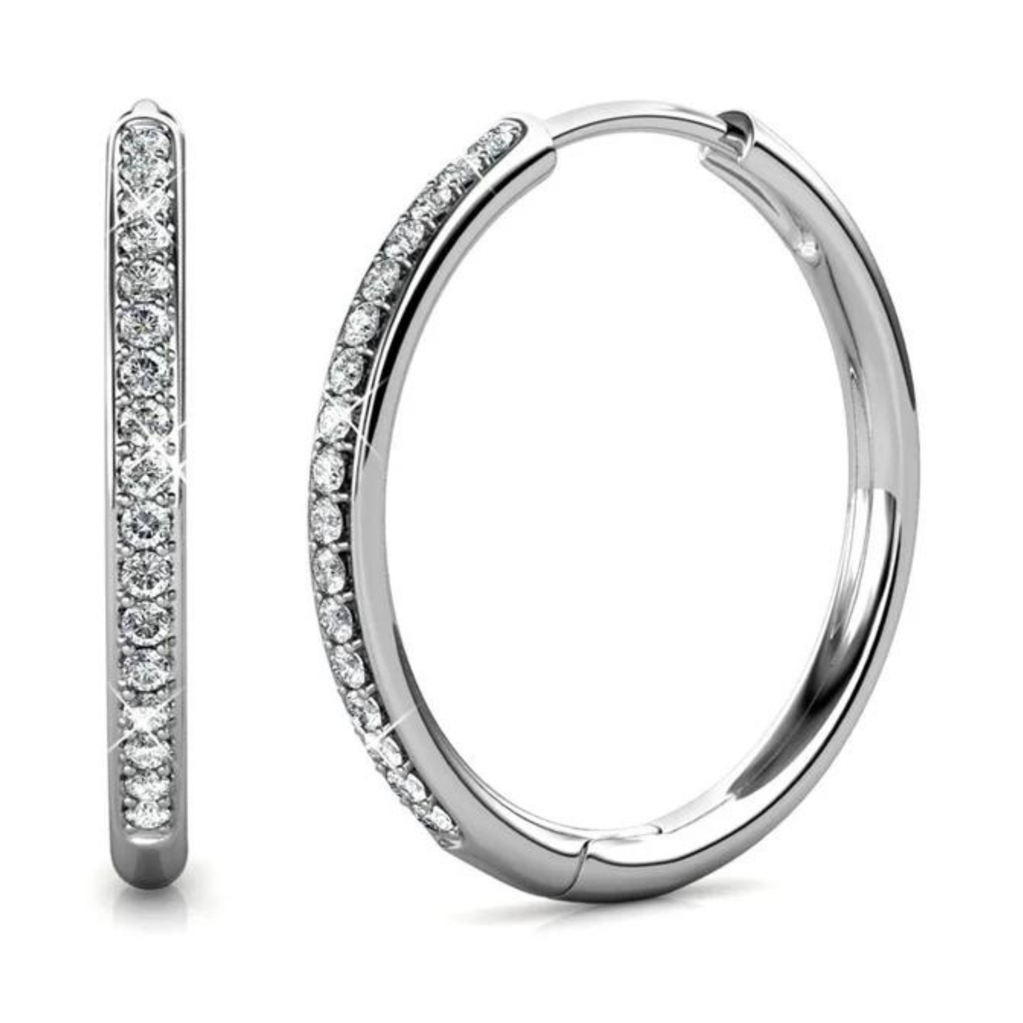 Cate & Chloe Bianca 18k White Gold Plated Silver Hoop Earrings with Swarovski Crystals