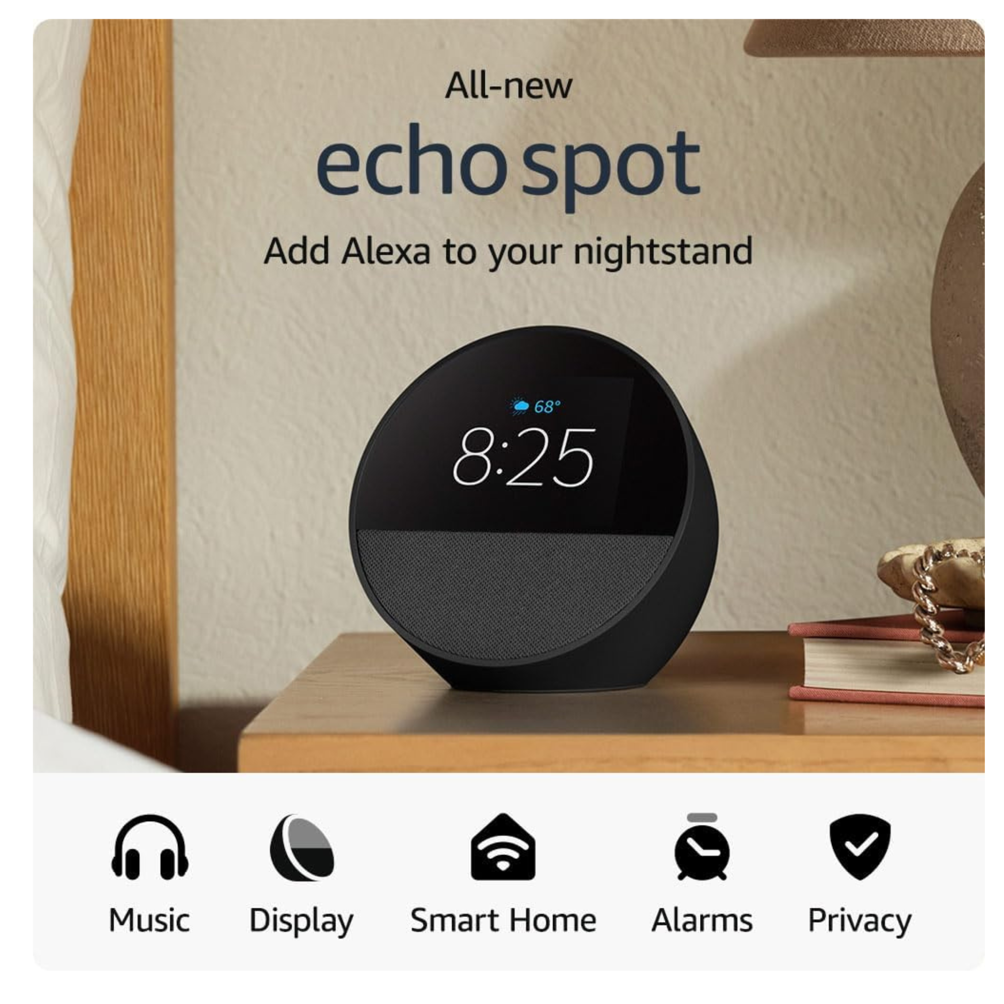 All-New Amazon Echo Spot (2024 Release) Smart Alarm Clock