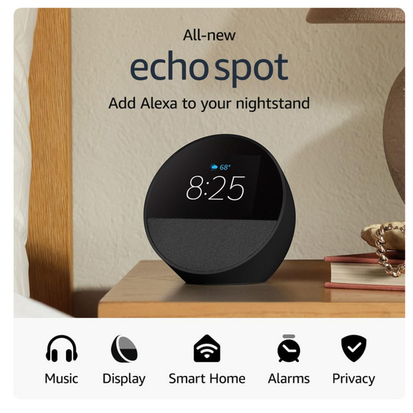 AllNew Amazon Echo Spot (2024 Release) Smart Alarm Clock