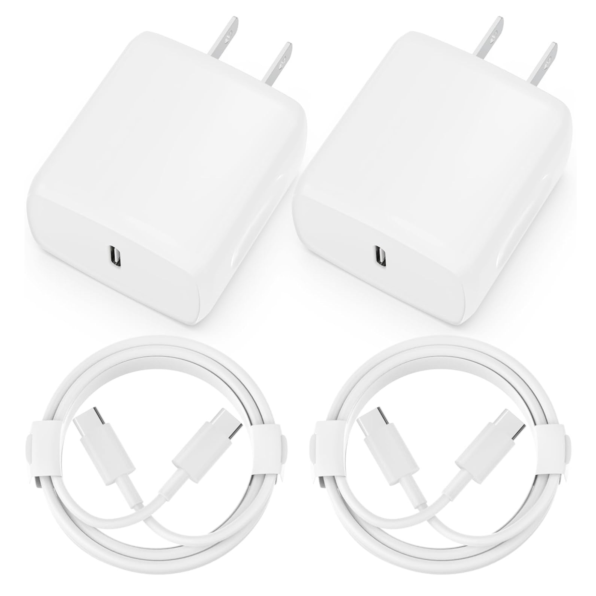 2-Pack 20W USB-C Fast Wall Charger Adapter with 2-Pack 6ft Cables