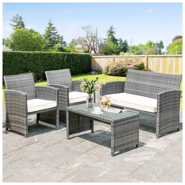 Walsunny 4-Piece Outdoor Wicker Furniture Set (Grey Rattan)