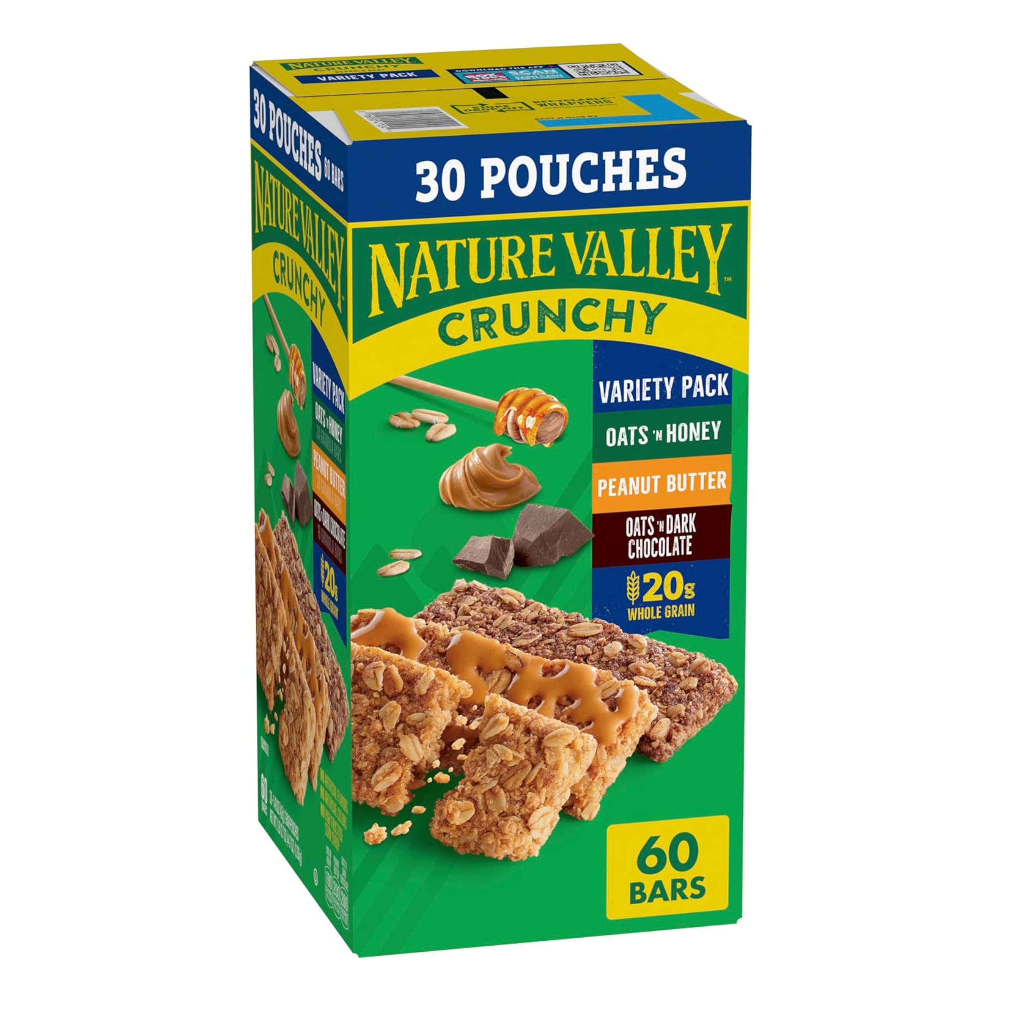 Nature Valley Crunchy Granola Bars, Value Pack, 60 Bars (30 Pouches)