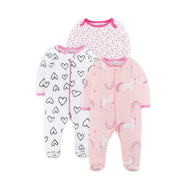 Set Of 3 Little Star Baby Girl Sleep n Play Onesies (11 Styles)