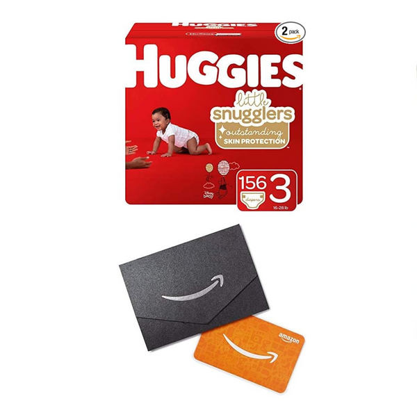 2 cajas de pañales para bebé Huggies Little Snugglers, talla 3 más tarjeta de regalo de Amazon de $ 20