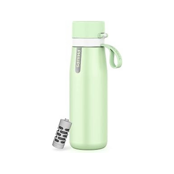 Philips Water GoZero Everyday Insulated Stainless Steel Water Bottle with Philips Everyday Tap Water Filter