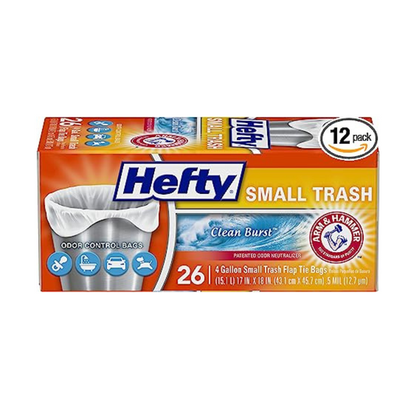 Hefty Trash Bags, Flap Tie, Small, Clean Burst, 4 Gallon - 26 bags