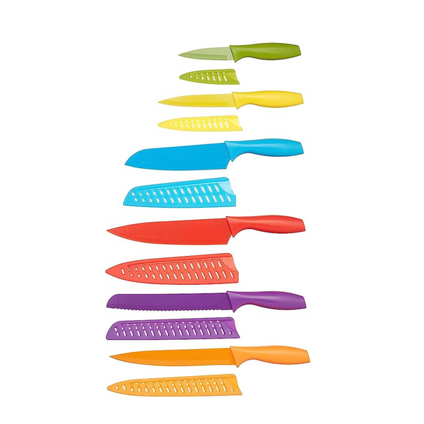 Juego de cuchillos de cocina de 12 piezas codificados por colores de Amazon Basics