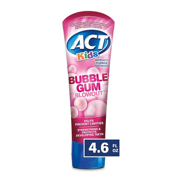 Pasta dental con flúor anticaries ACT Kids 4.6 oz. Explosión de chicle